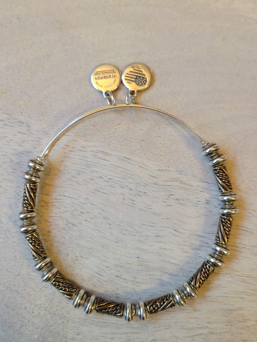 Alex and Ani Silver and Antique Gold Two-Tone Beaded Bangle Bracelet